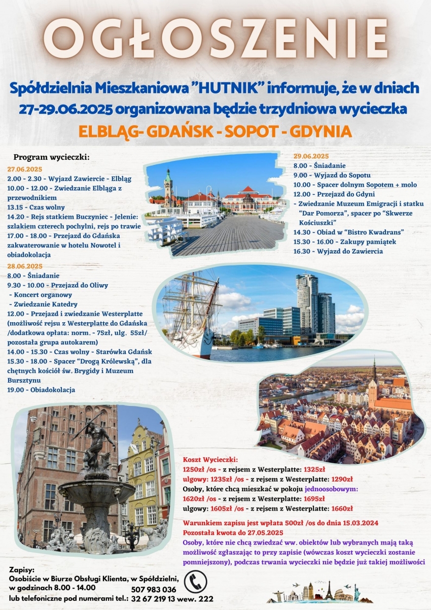 Wycieczka do Elbląg - Gdańsk - Sopot - Gdynia